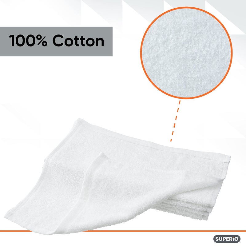Superio White Washcloths 12 Pack Terry Cloth Rags 100% Cotton 12" Cleaning Cloths, Kitchen Towels, Facial Washcloth, Spa Cloths, Hand Towel, Small Lint Free Rags for Multi-Purposes - Image 3